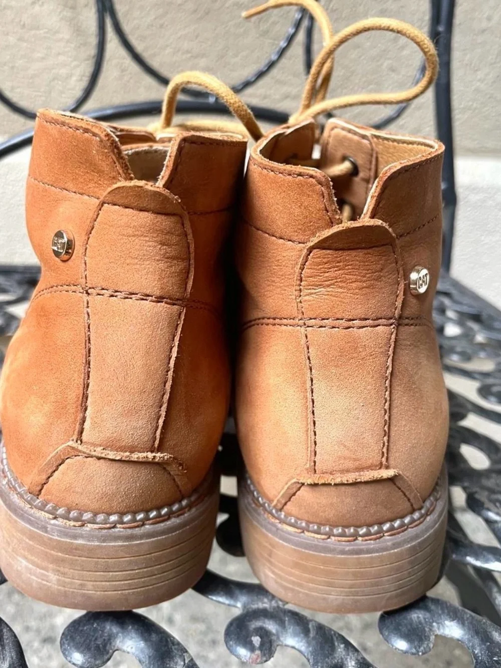 Caterpillar caramel Brown Suede Lace-Up Ankle Boots (two tiny holes) still good